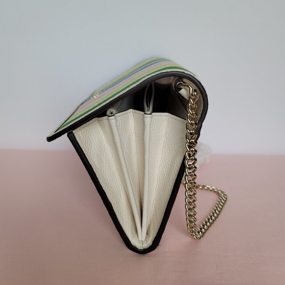 KATE SPADE Bradley Striped Canvas & Leather Large Wallet on Chain Crossbody ⭐ - Picture 8 of 16